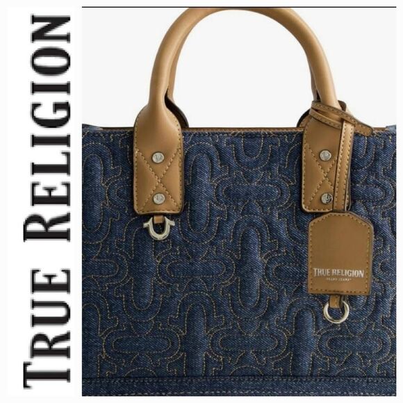 True Religion Quilted Horseshoe Modern Denim Tote Bag - Picture 1 of 16